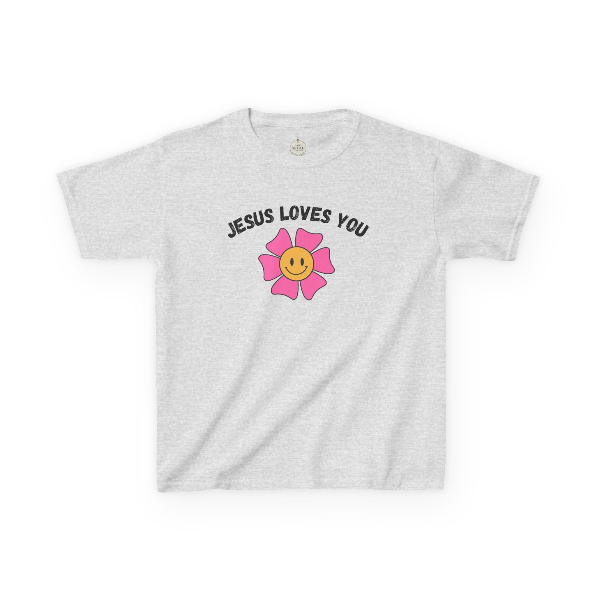 Kids T-Shirt — "Jesus Loves You" Smiley Flower Christian Tee