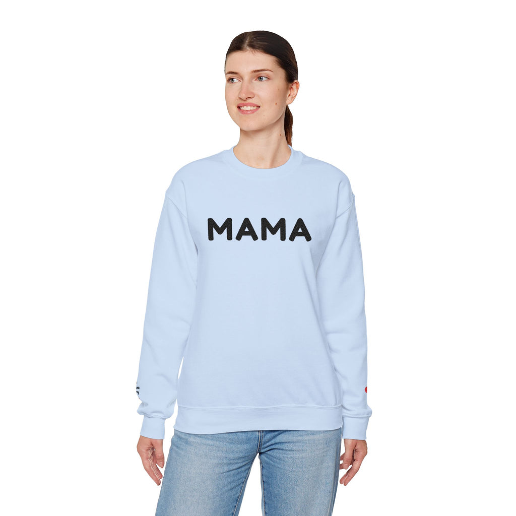Embroidered - Personalized - Mama Crewneck Sweatshirt — Cozy Mother's Day Pullover with Heart Sleeve Detail