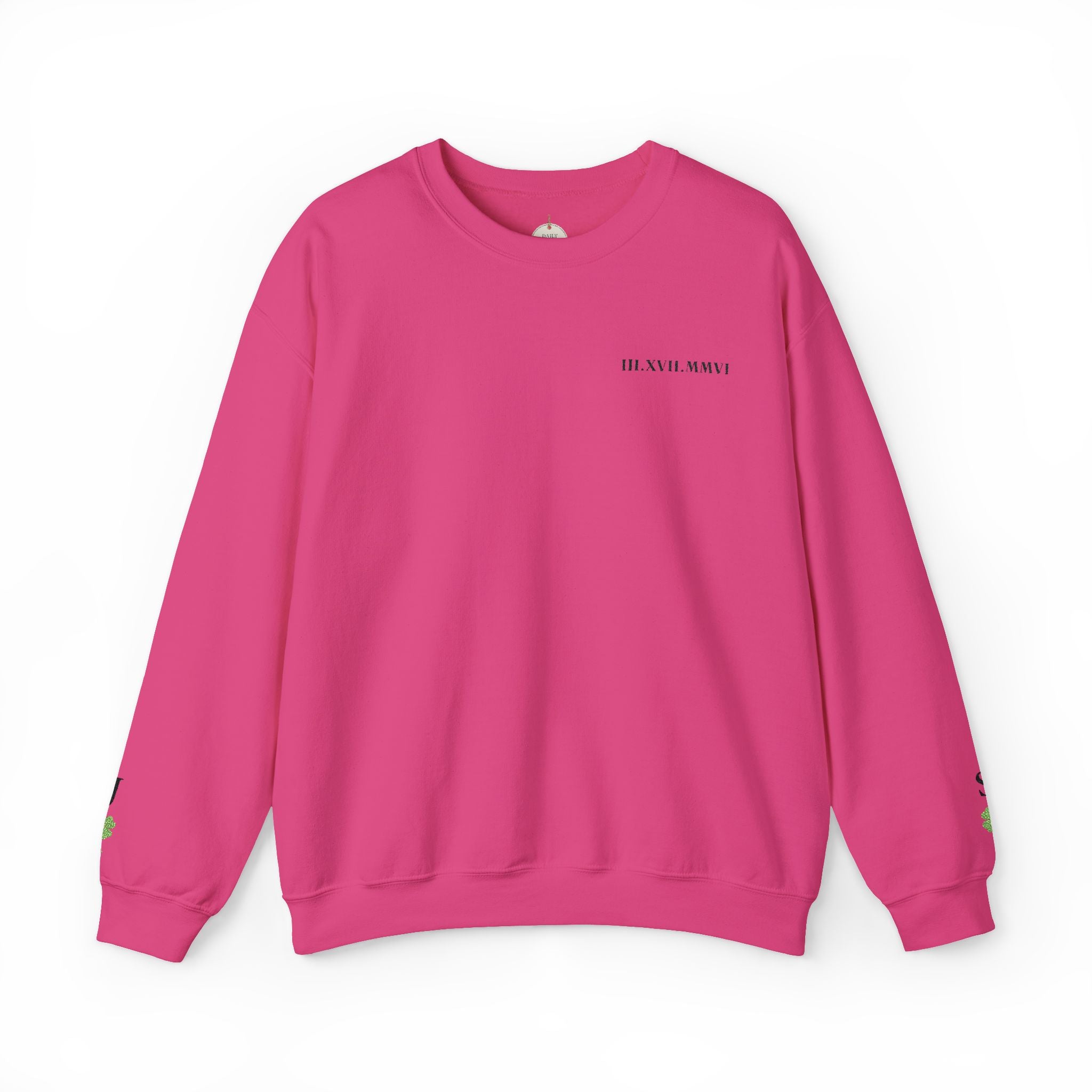Embroidered - Personalized - Couples - Crewneck Sweatshirt — Minimal 'Human Being' Chest Text with Small Sleeve Floral Accents