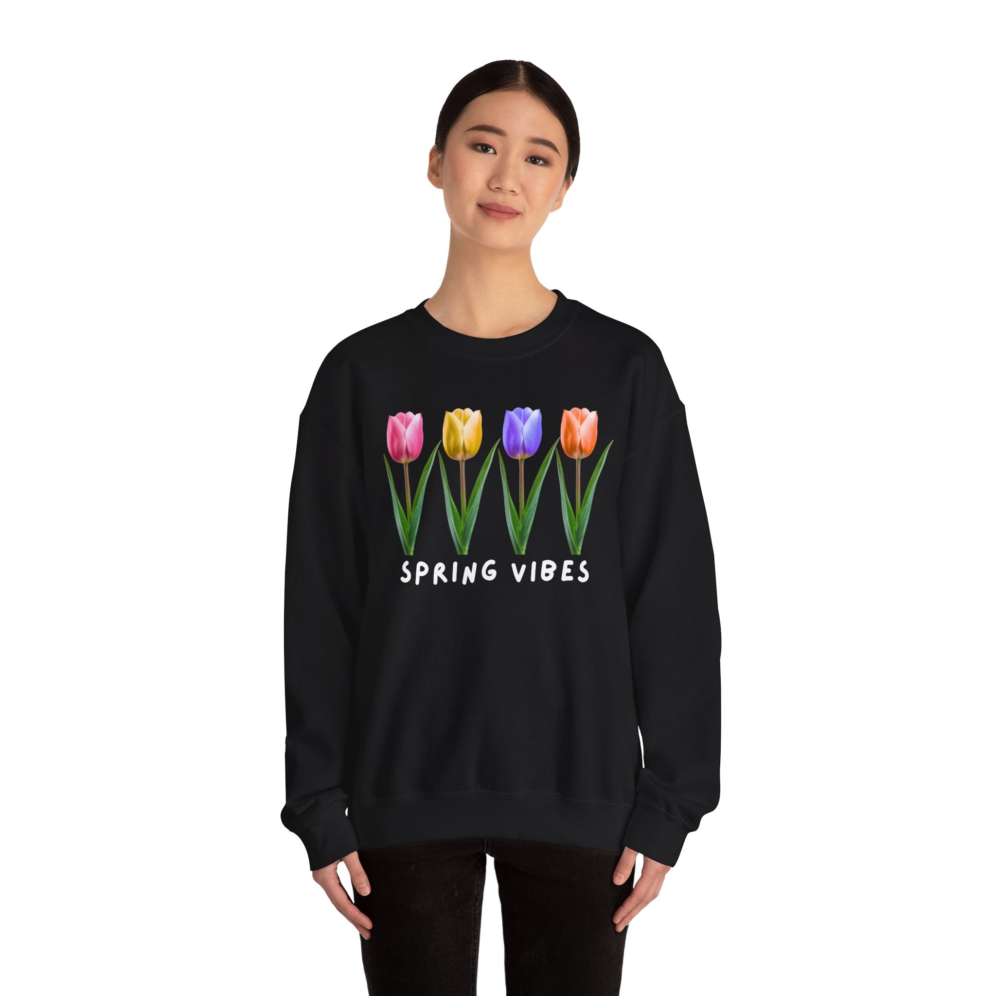 Crewneck Sweatshirt - Spring Vibes Tulips Floral Graphic
