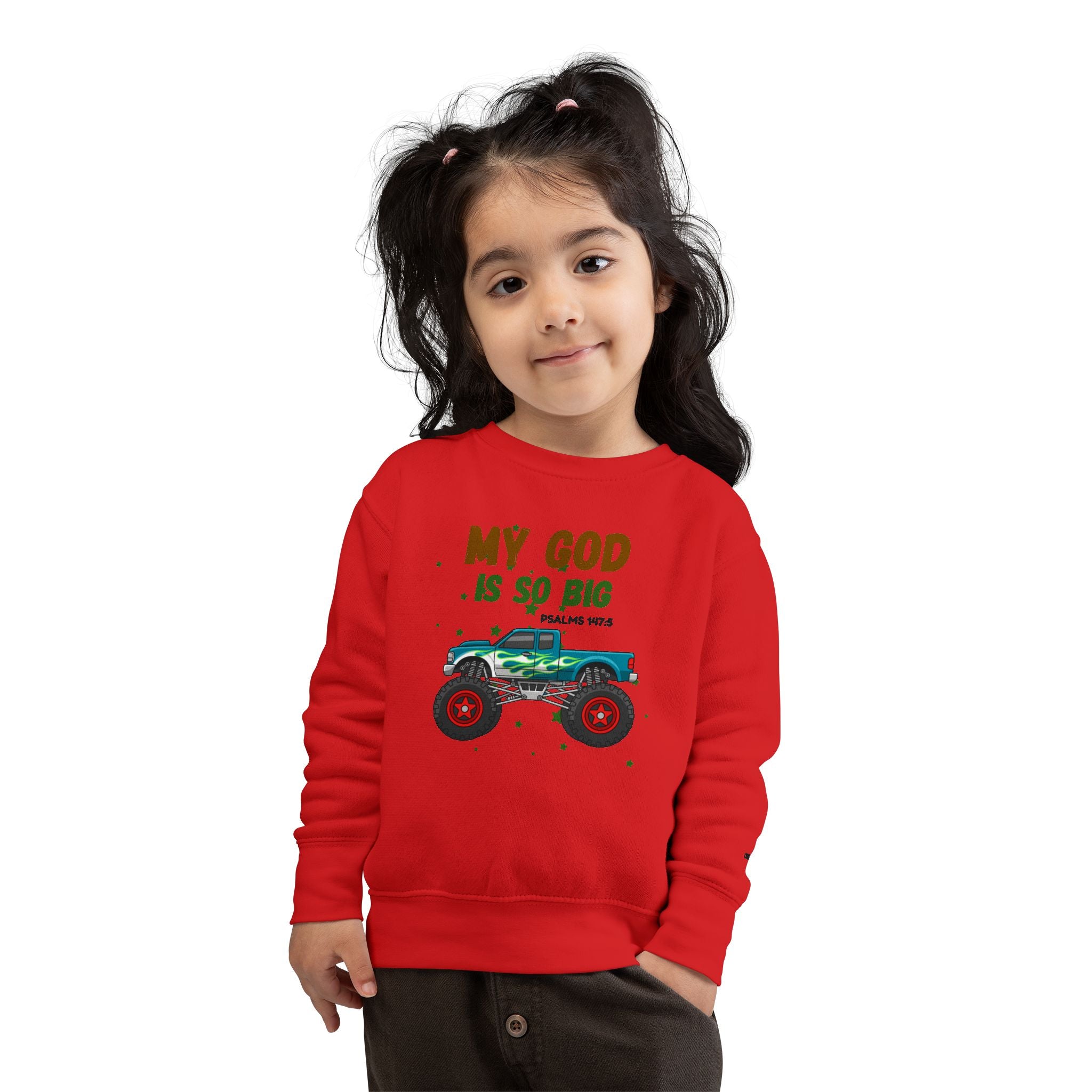 Toddler Sweatshirt — "My God Is So Big" Monster Truck Christian Kids Crewneck