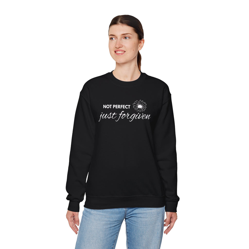 Crewneck Sweatshirt — "Not Perfect, Just Forgiven" Floral Inspirational Pullover