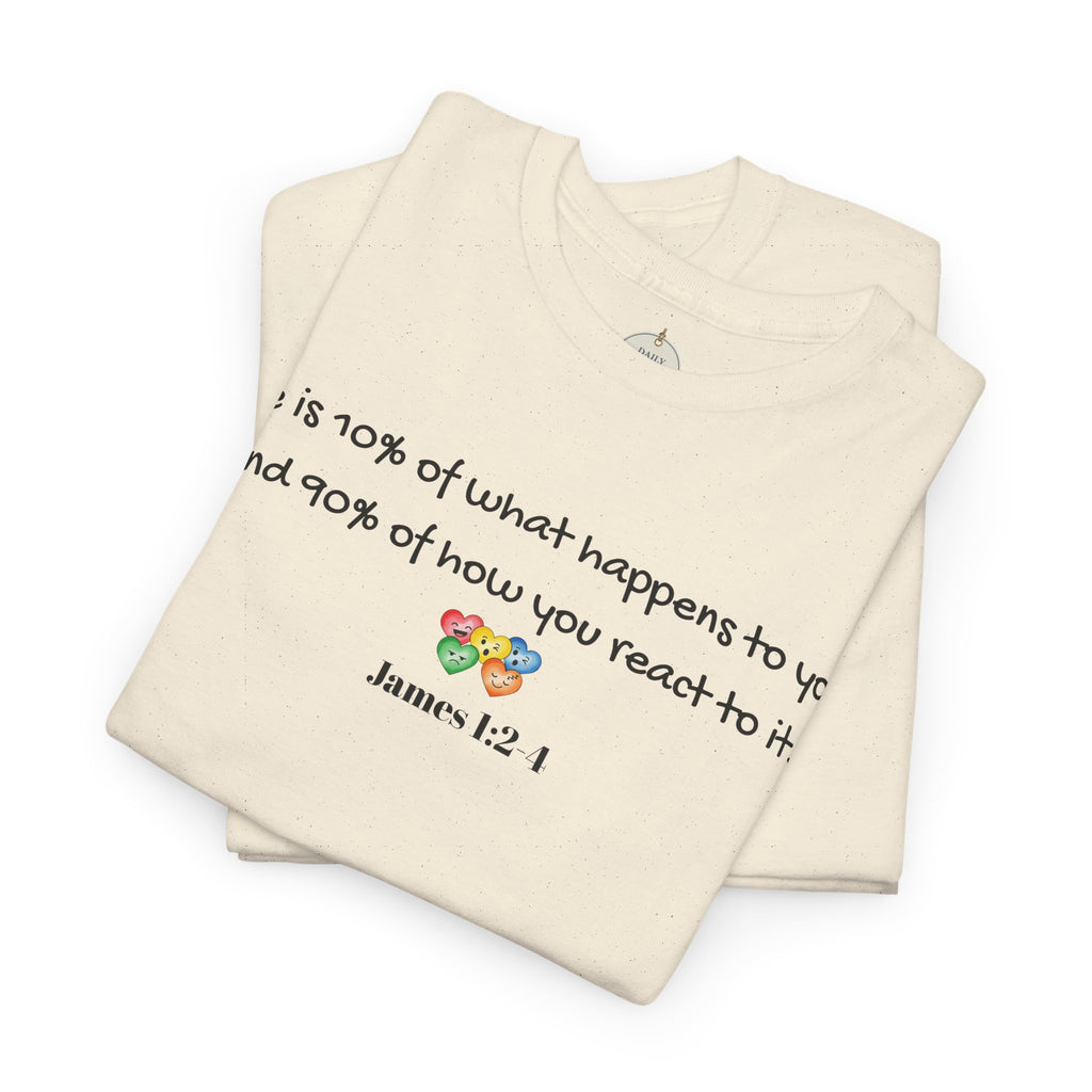 Bible Verse T‑Shirt – "Life is 10% of what happens to you" James 1:2-1 Inspirational Tee