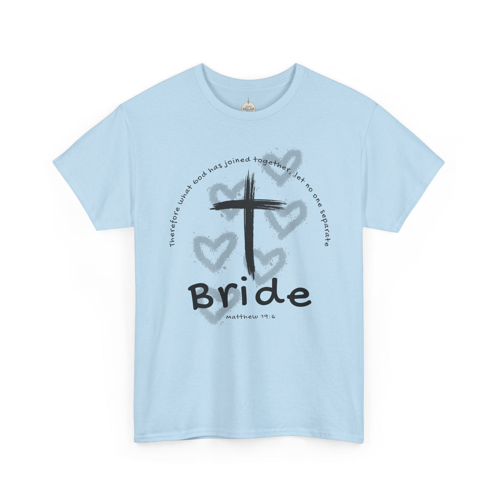 Bride T-Shirt — Christian Cross & Hearts Bridal Faith Tee - Christian - Matthew 19:6