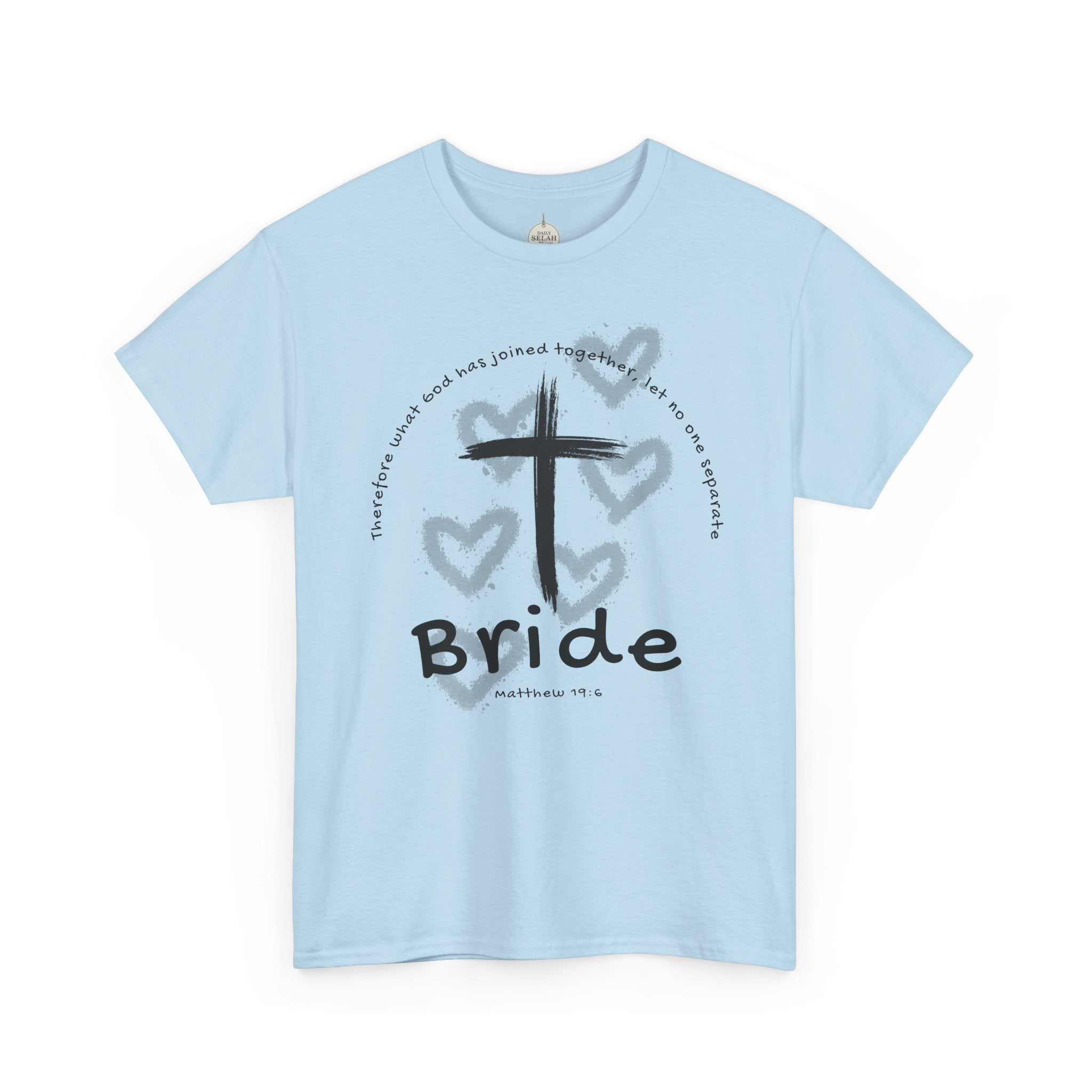 Bride T-Shirt — Christian Cross & Hearts Bridal Faith Tee - Christian - Matthew 19:6
