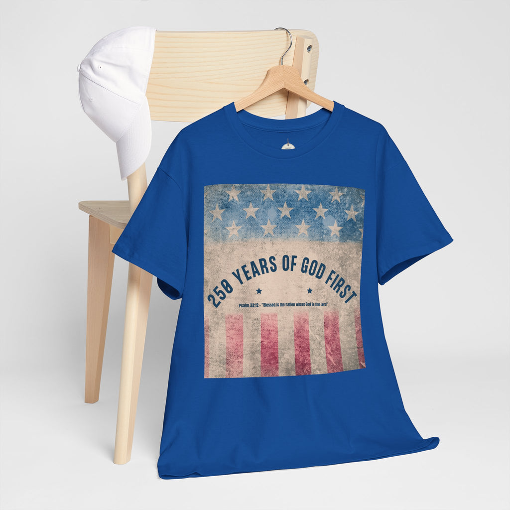 God First 250 Years Vintage American Flag  and Patriotic T-Shirt