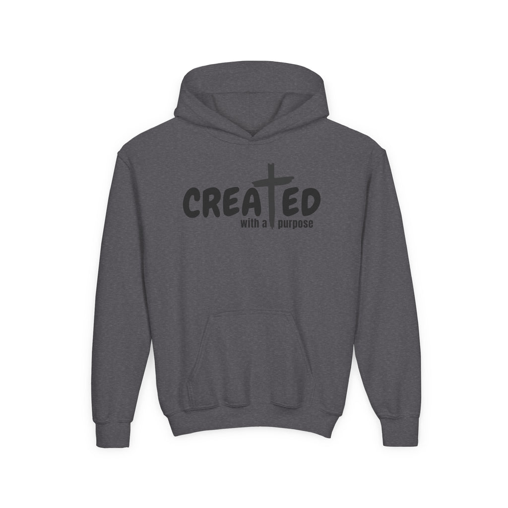 ‘Created With A Purpose’ Youth Hoodie — Christian Faith Kid’s Pullover