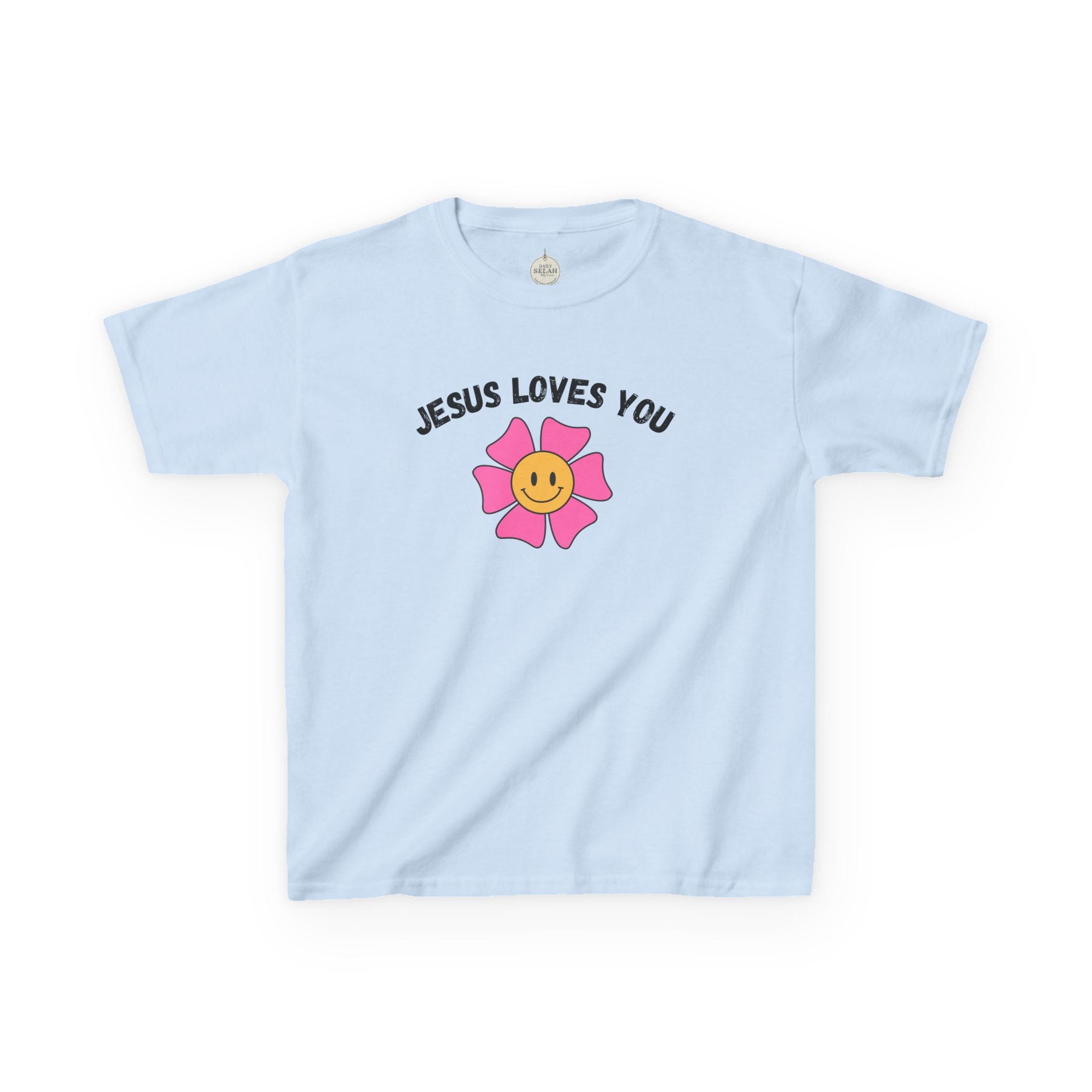 Kids T-Shirt — "Jesus Loves You" Smiley Flower Christian Tee