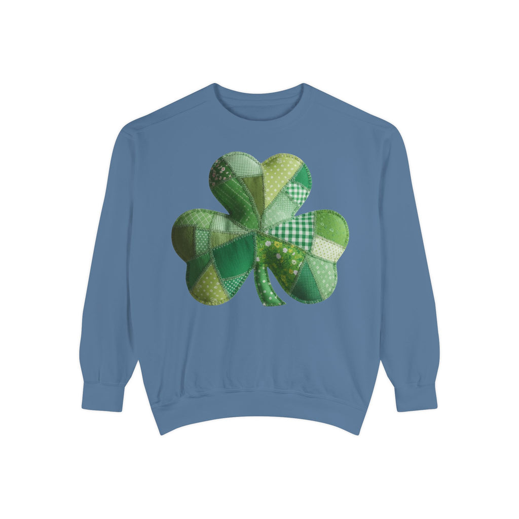 Shamrock Patchwork Sweatshirt — St. Patrick’s Day Green Clover Crewneck