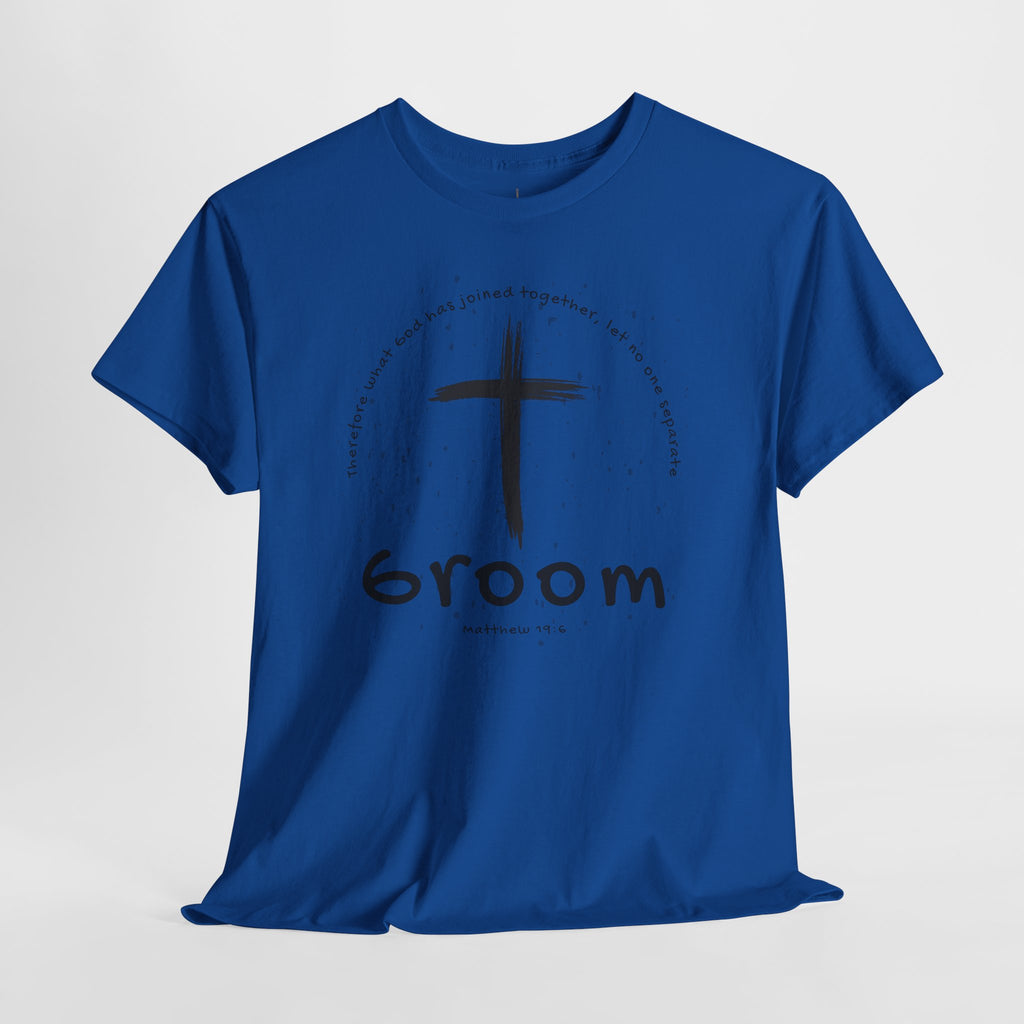 Groom Cross Tee — Christian Wedding Groom T-Shirt (Scripture Verse Design) - Christian - Matthew 19:6