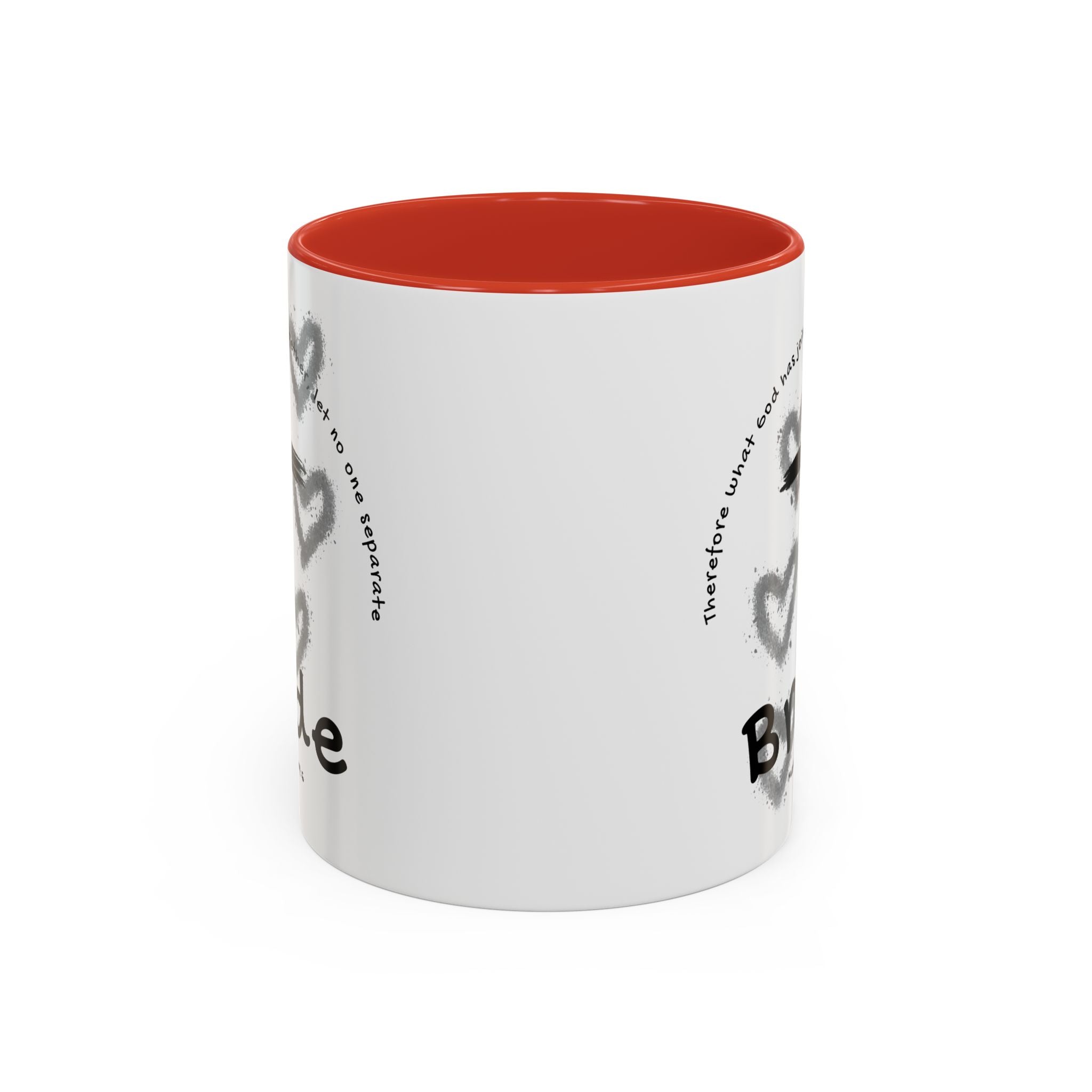 Bride Coffee Mug — Christian Cross & Hearts Accent Mug (Matthew 19:6)