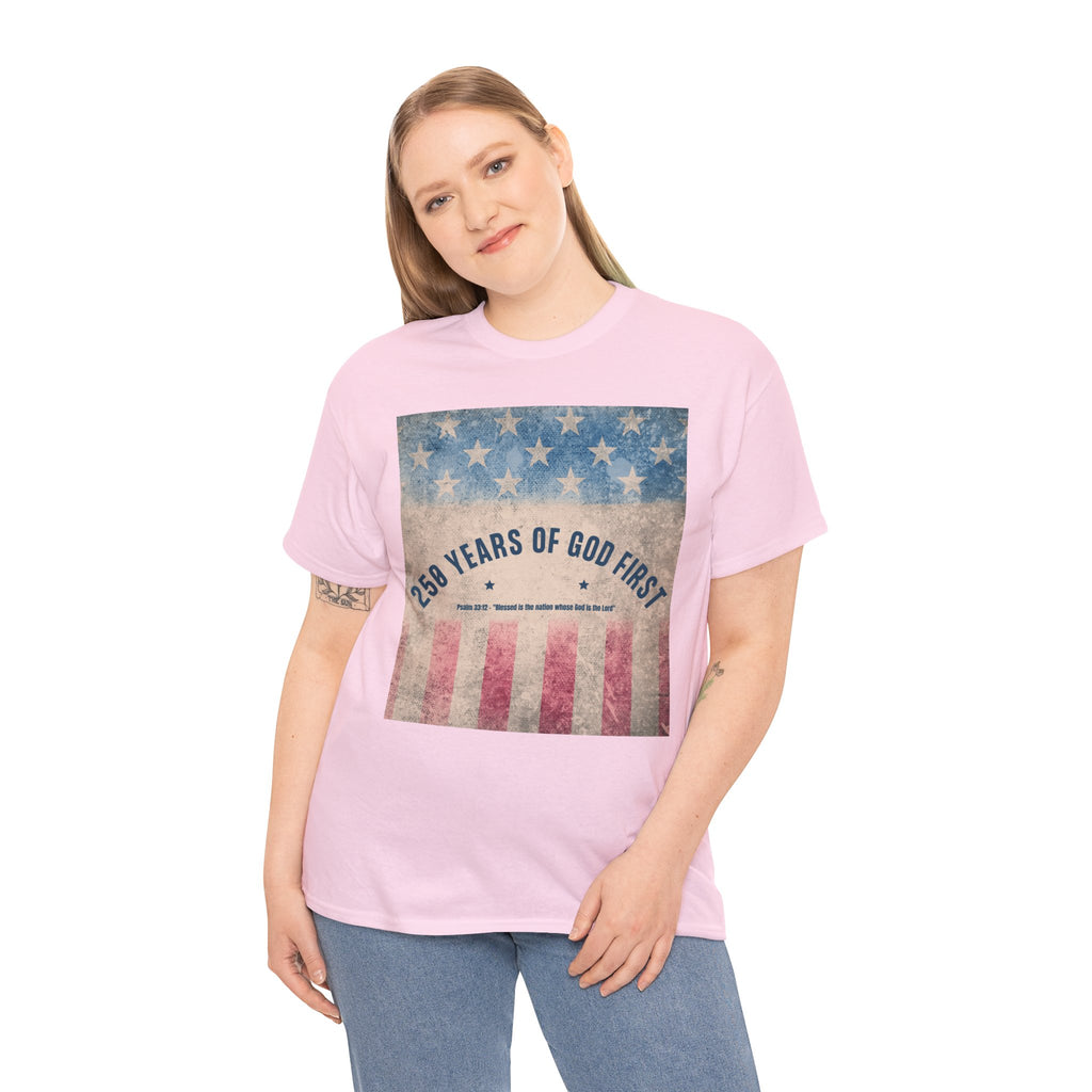 God First 250 Years Vintage American Flag  and Patriotic T-Shirt
