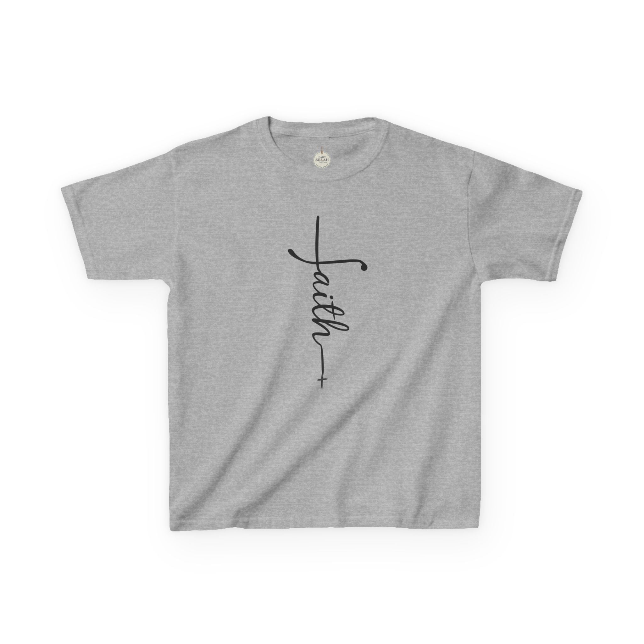 Kids Tee — Vertical "faith" Cross Script Graphic