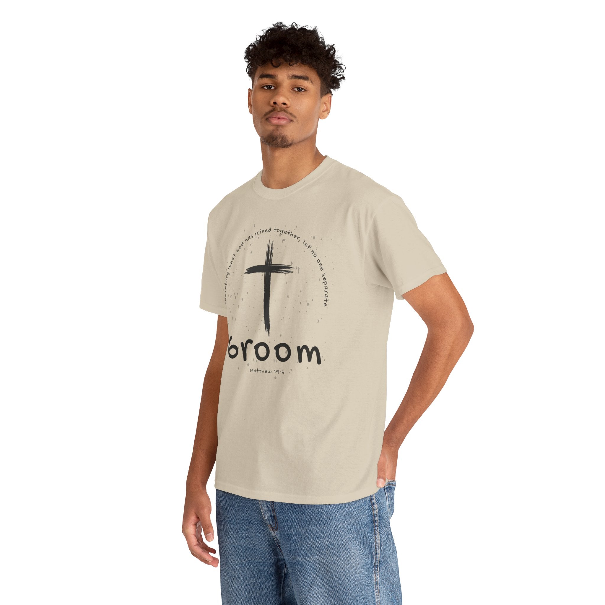 Groom Cross Tee — Christian Wedding Groom T-Shirt (Scripture Verse Design) - Christian - Matthew 19:6