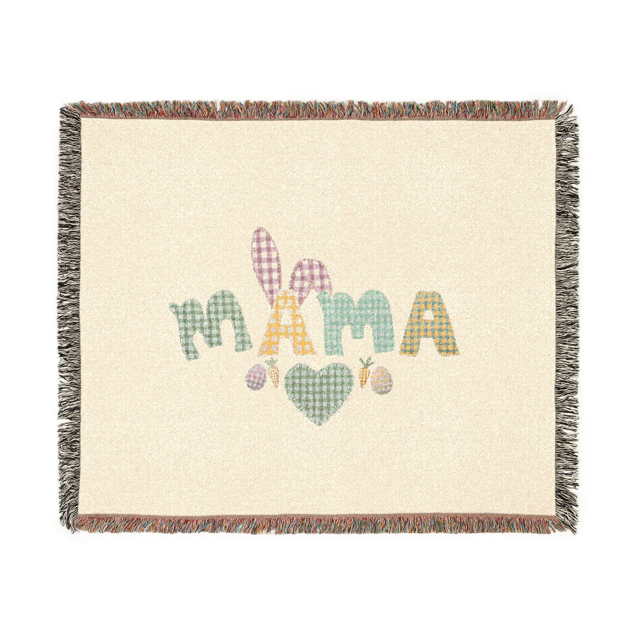 Mama Patchwork Woven Blanket — Cozy Mother's Day Throw with Heart & Floral Plaid Design
