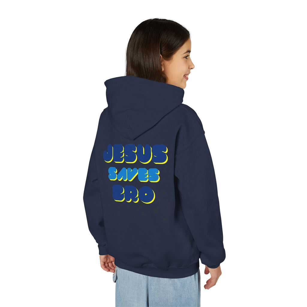Youth Hoodie — "Jesus Saves Bro" Christian Graphic Pullover