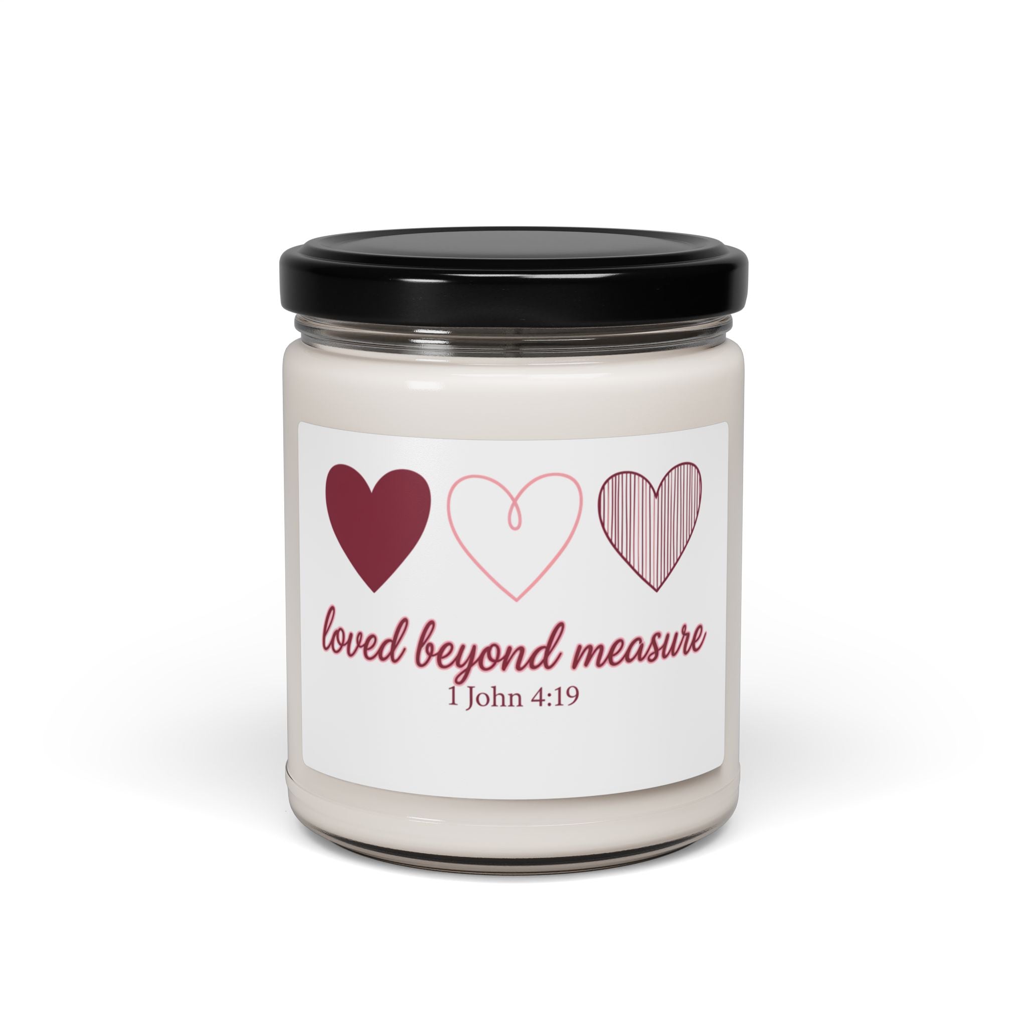 Candle — "Loved Beyond Measure" Soy Candle (1 John 4:19) — 9oz Scented Gift for Christian Valentine & Encouragement