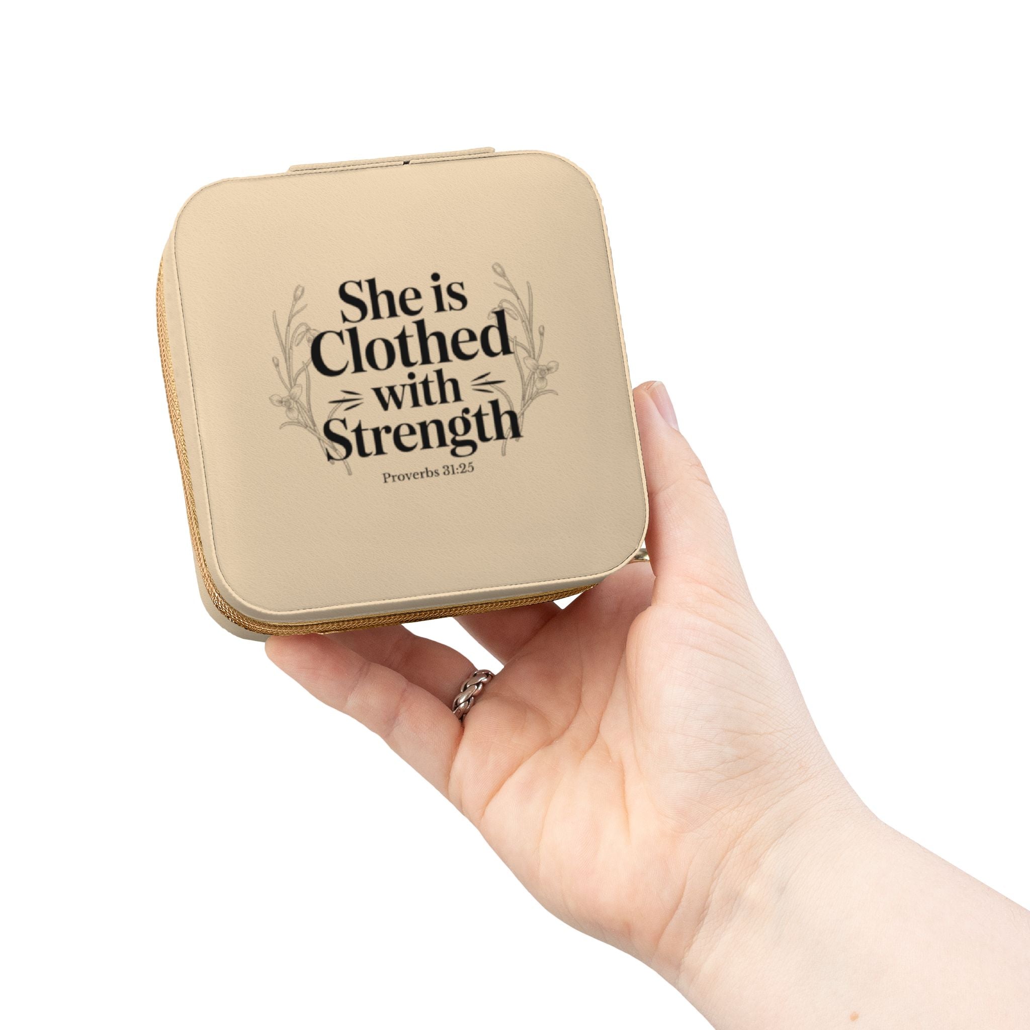Jewelry Travel Case — 'She Is Clothed with Strength' Compact Portable Organizer