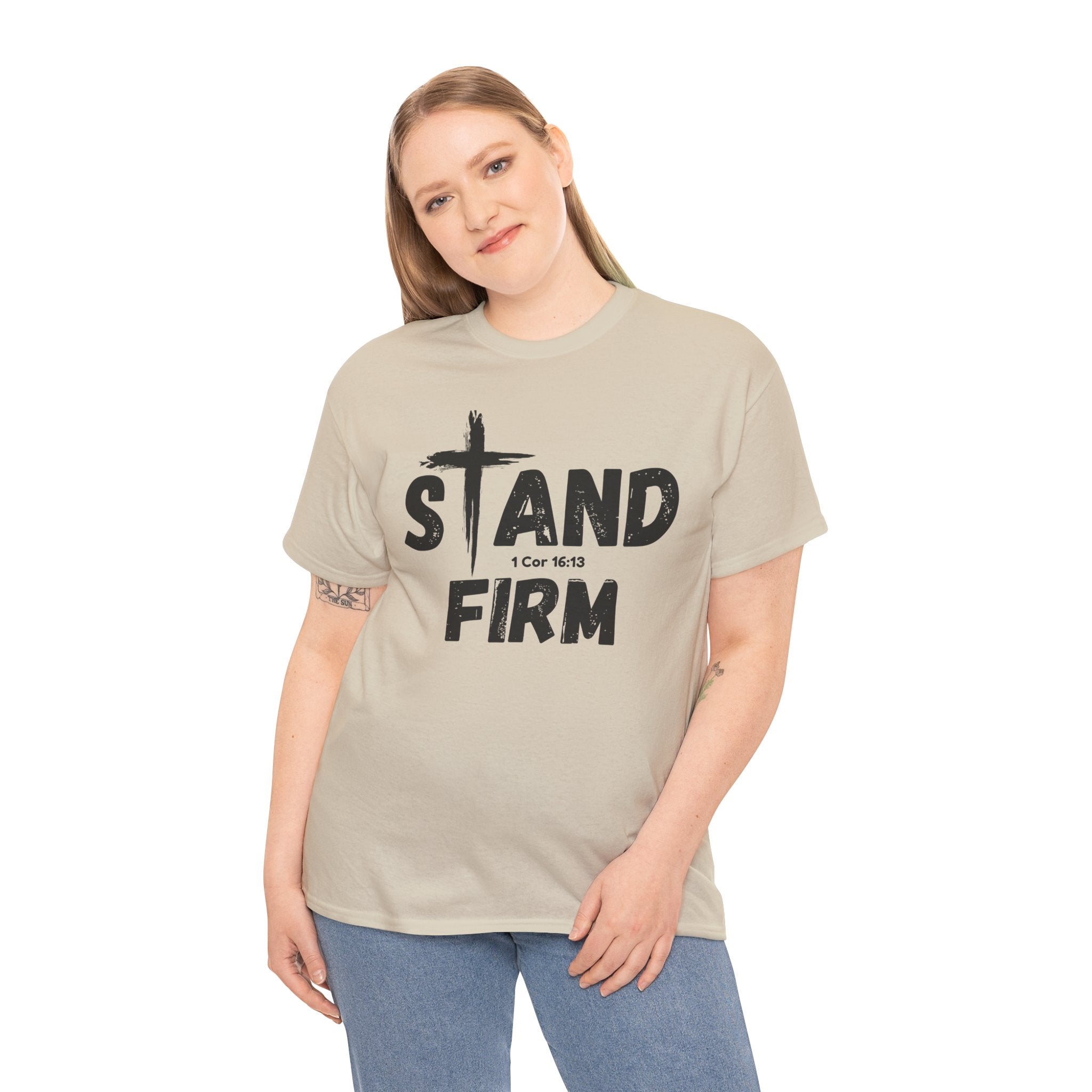 Stand Firm T-Shirt — Christian Faith Tee with Cross & 1 Cor 16:13 Inspirational Design