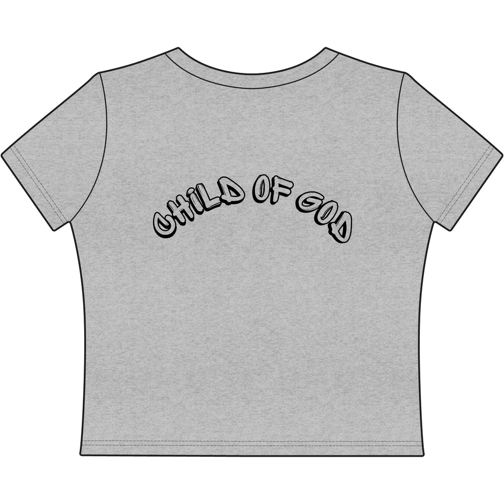 Child of God Women's Baby Tee — He's Got My Back Religious Graphic Top