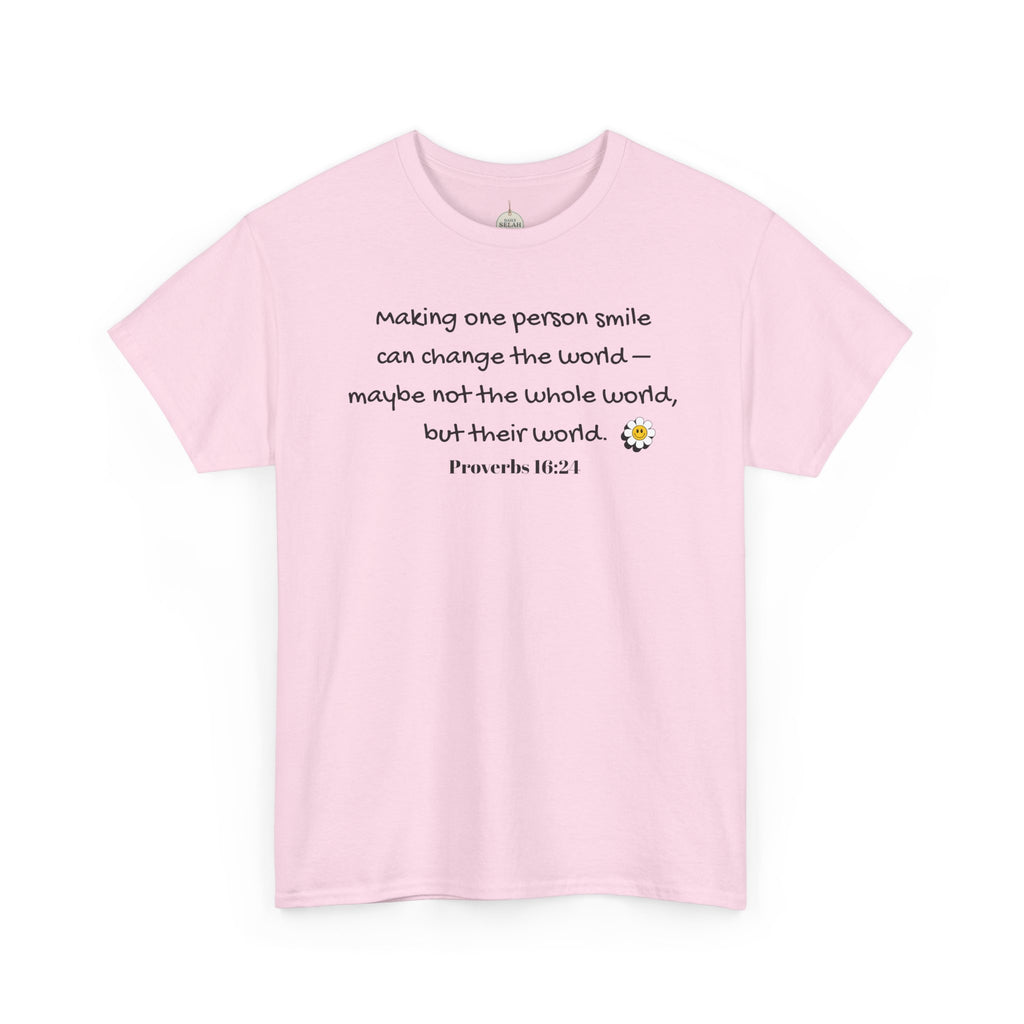 Inspirational Daisy Tee — “Making one person smile can change the world” Proverbs 11:21