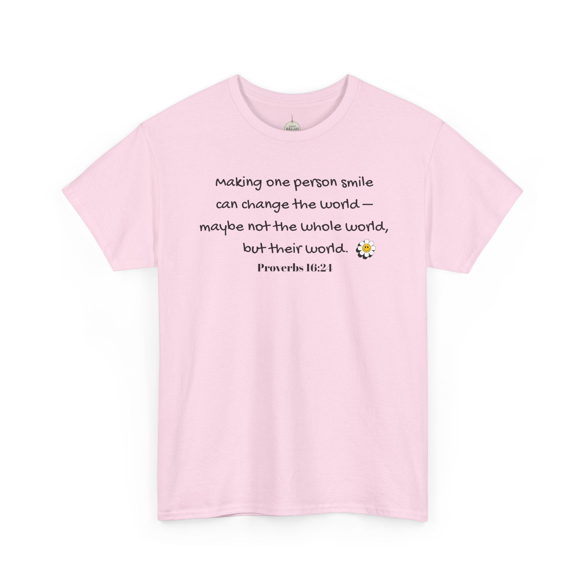 Inspirational Daisy Tee — “Making one person smile can change the world” Proverbs 11:21