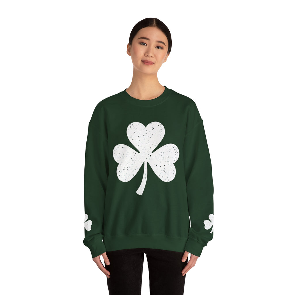 Shamrock Crewneck Sweatshirt – Distressed Green Clover St. Patrick’s Day Pullover