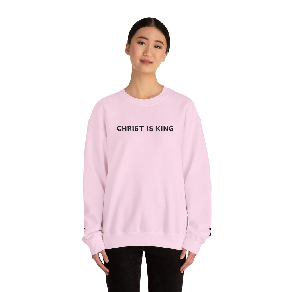 Embroidered text Christian Crewneck Sweatshirt — "Christ Is King" Minimalist Faith PulloverCross on each Wrist