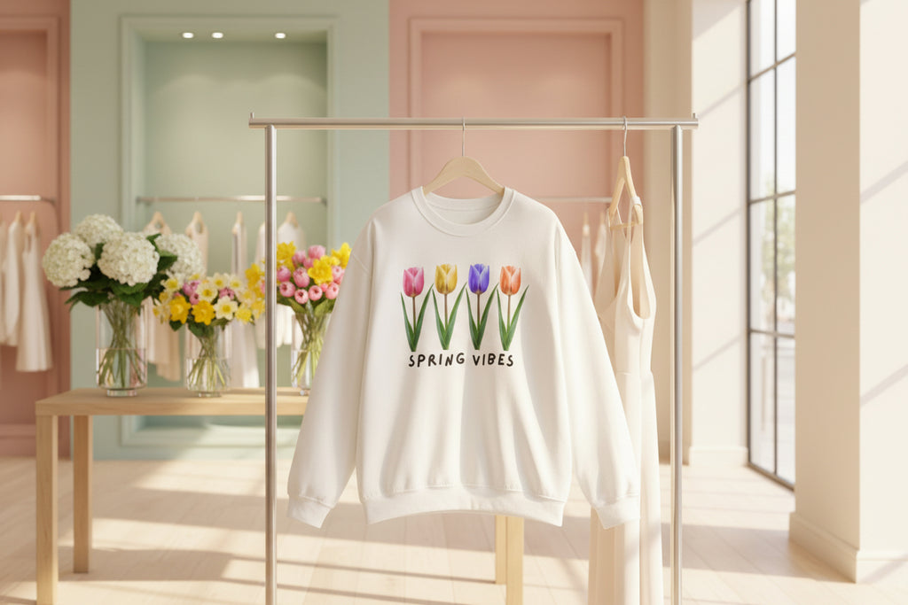 Crewneck Sweatshirt - Spring Vibes Tulips Floral Graphic