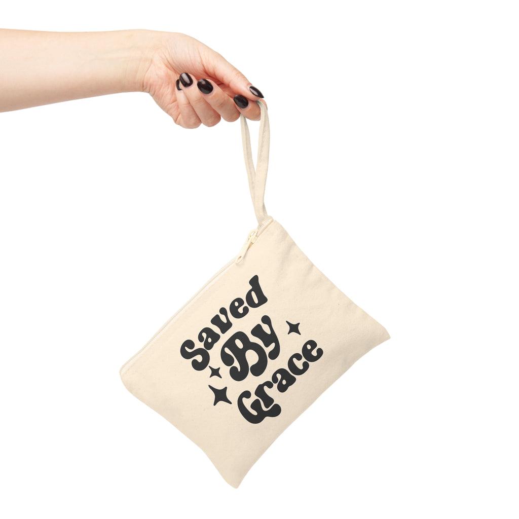 Saved By Grace Canvas Zipper Pouch — Inspirational Faith Accessory