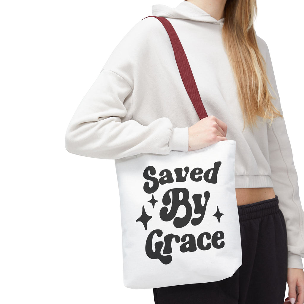Saved By Grace Tote Bag — Christian Faith Statement Canvas Tote
