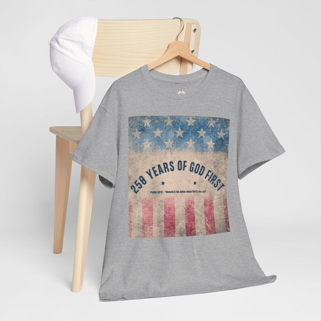 God First 250 Years Vintage American Flag  and Patriotic T-Shirt