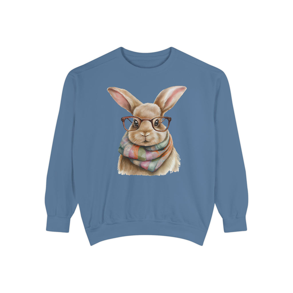 Library Book Bunny in Scarf Sweatshirt (Comfort Colors)
