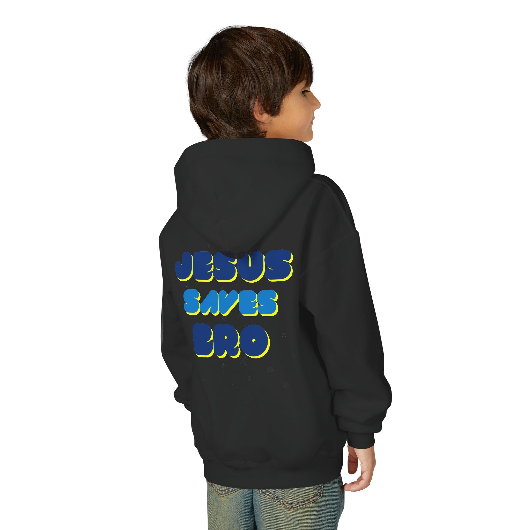 Youth Hoodie — "Jesus Saves Bro" Christian Graphic Pullover