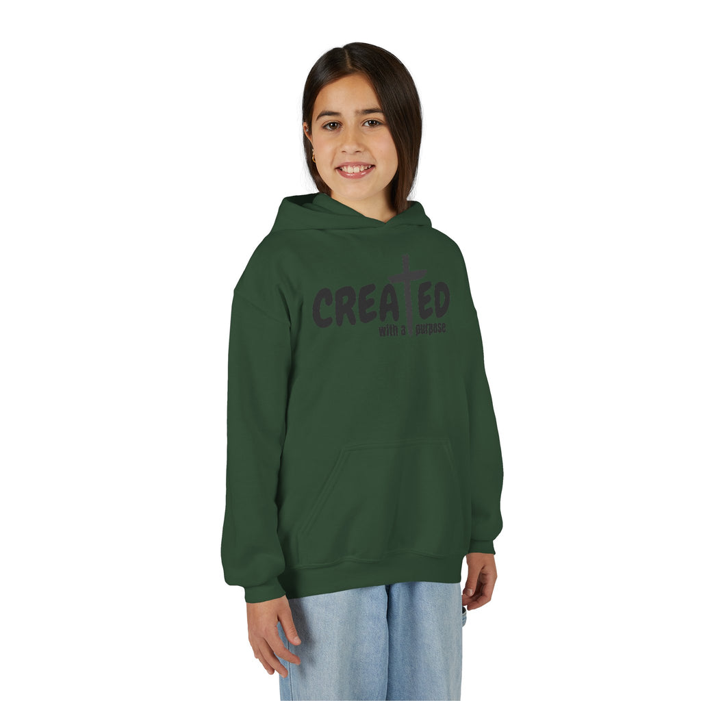‘Created With A Purpose’ Youth Hoodie — Christian Faith Kid’s Pullover