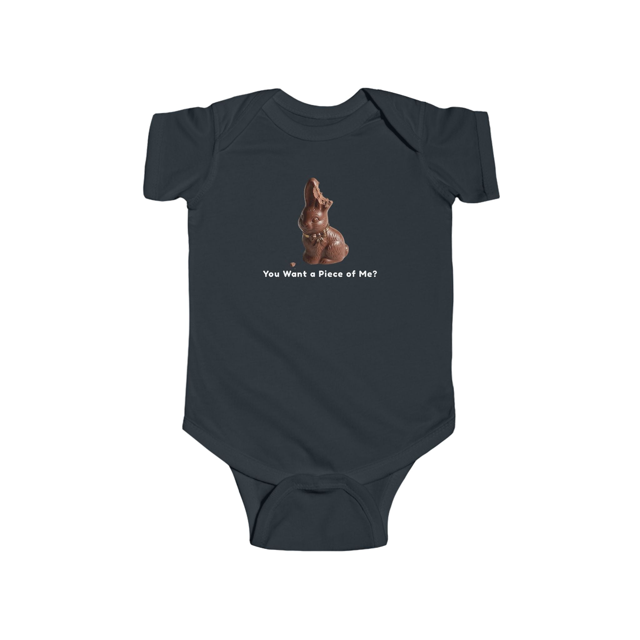 Infant Bodysuit "You Want a Piece of Me?" with Cute Chocolate Bunny Graphic