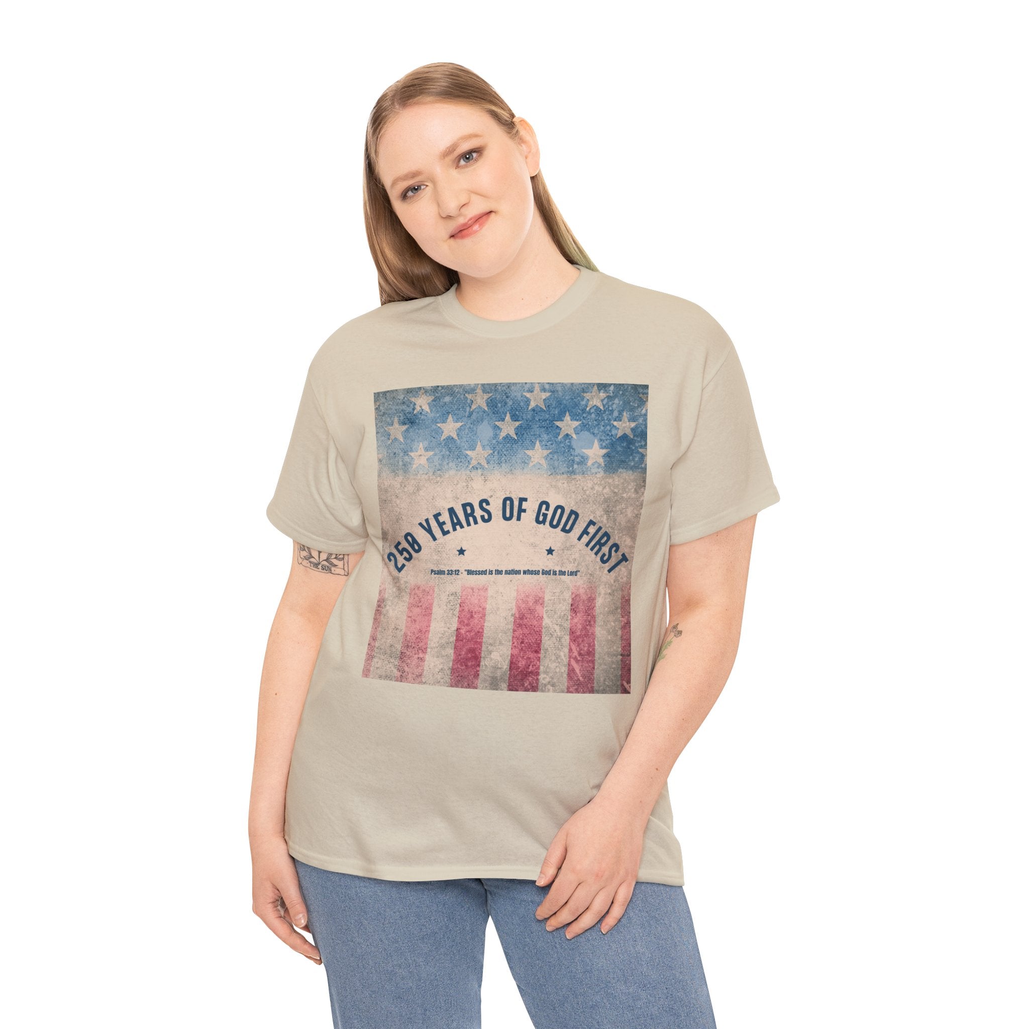 God First 250 Years Vintage American Flag  and Patriotic T-Shirt