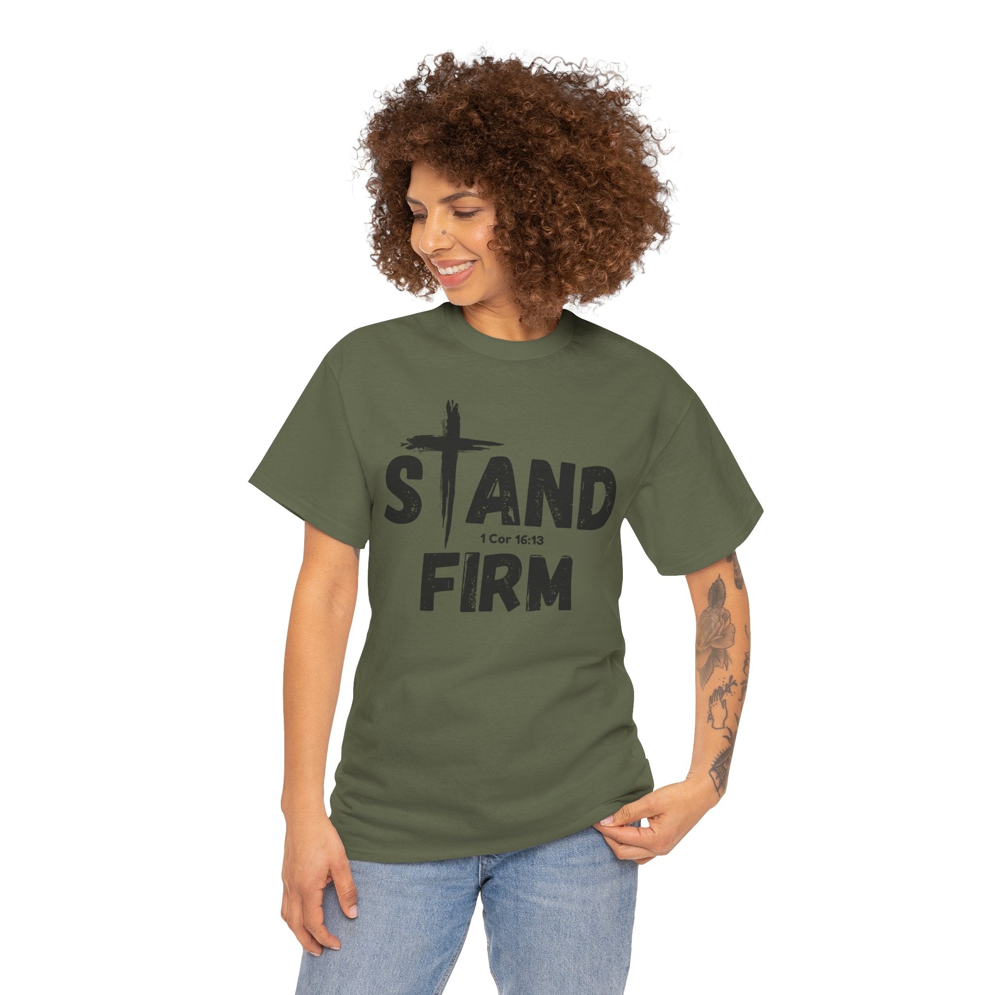 Stand Firm T-Shirt — Christian Faith Tee with Cross & 1 Cor 16:13 Inspirational Design