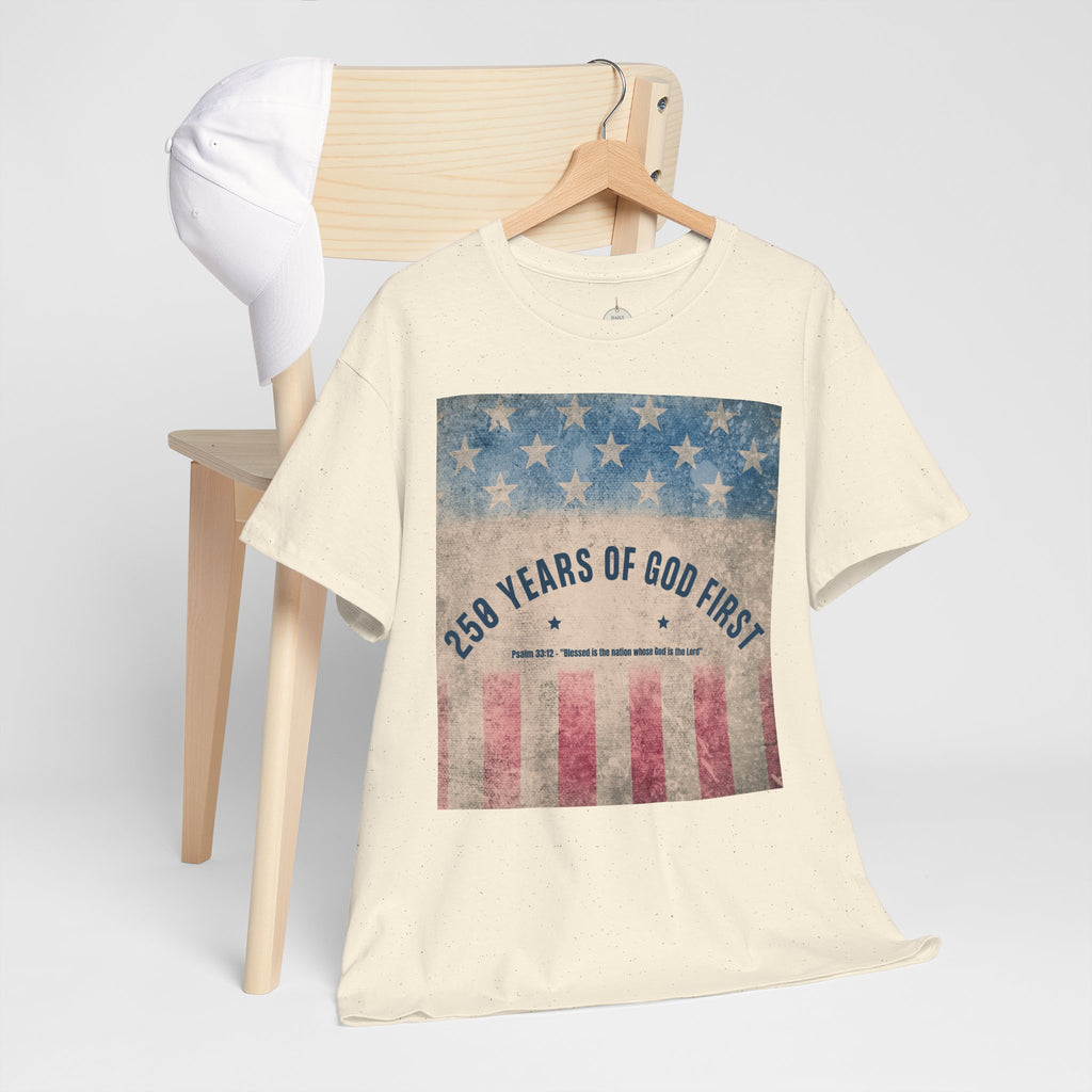 God First 250 Years Vintage American Flag  and Patriotic T-Shirt