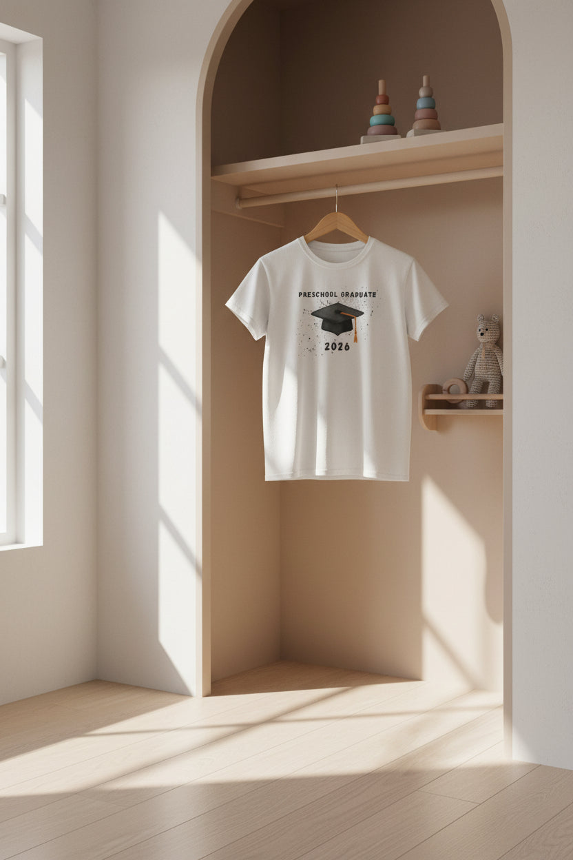 Preschool Graduate 2026 Kids T-Shirt — Graduation Cap Celebration Tee