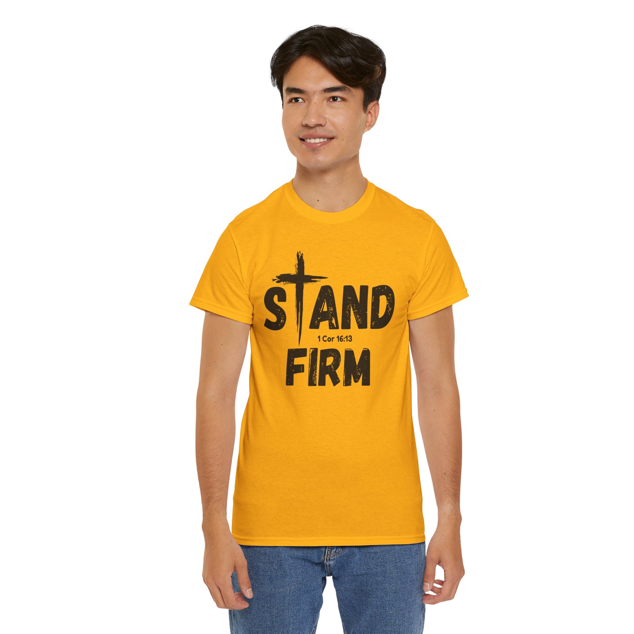 Stand Firm T-Shirt — Christian Faith Tee with Cross & 1 Cor 16:13 Inspirational Design