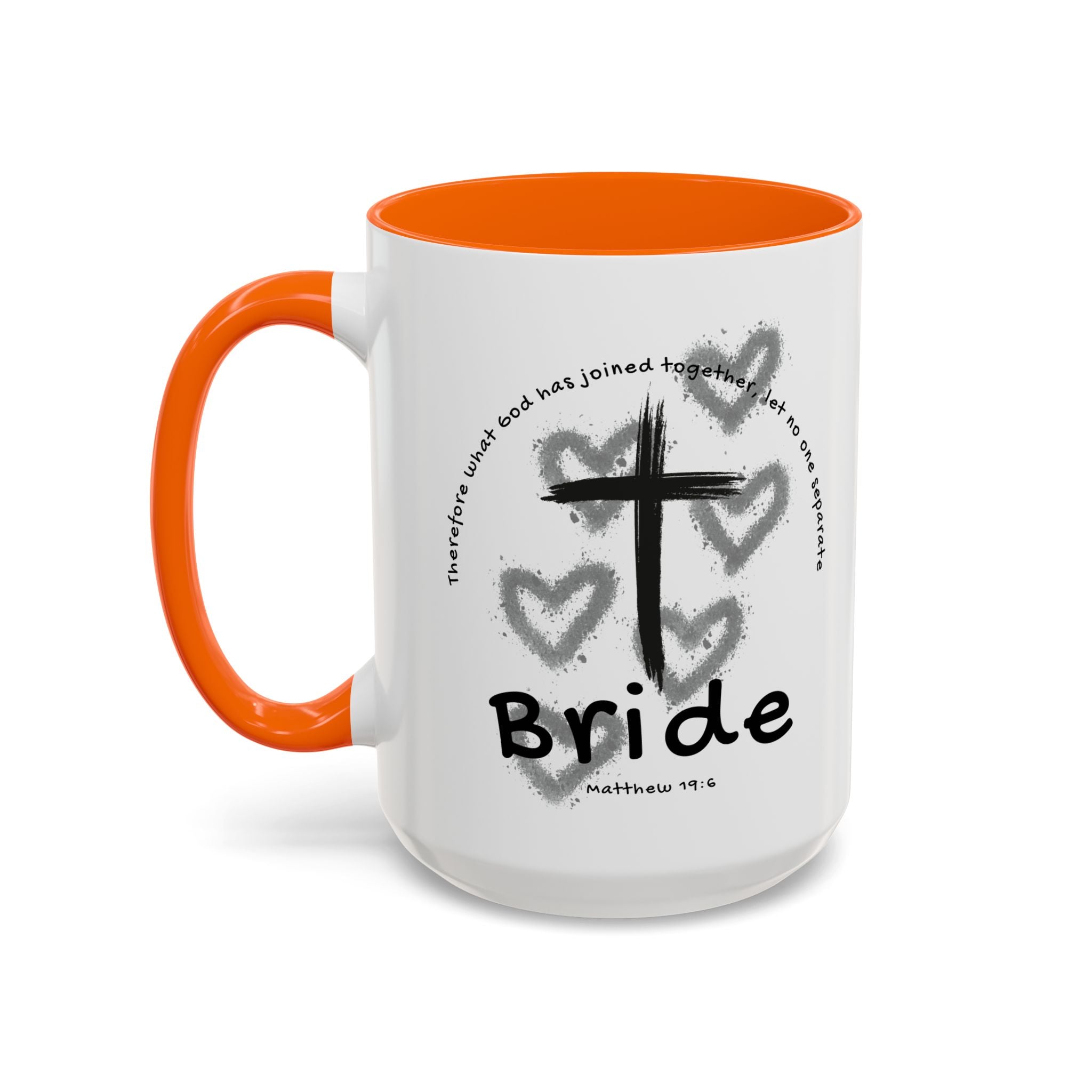Bride Coffee Mug — Christian Cross & Hearts Accent Mug (Matthew 19:6)