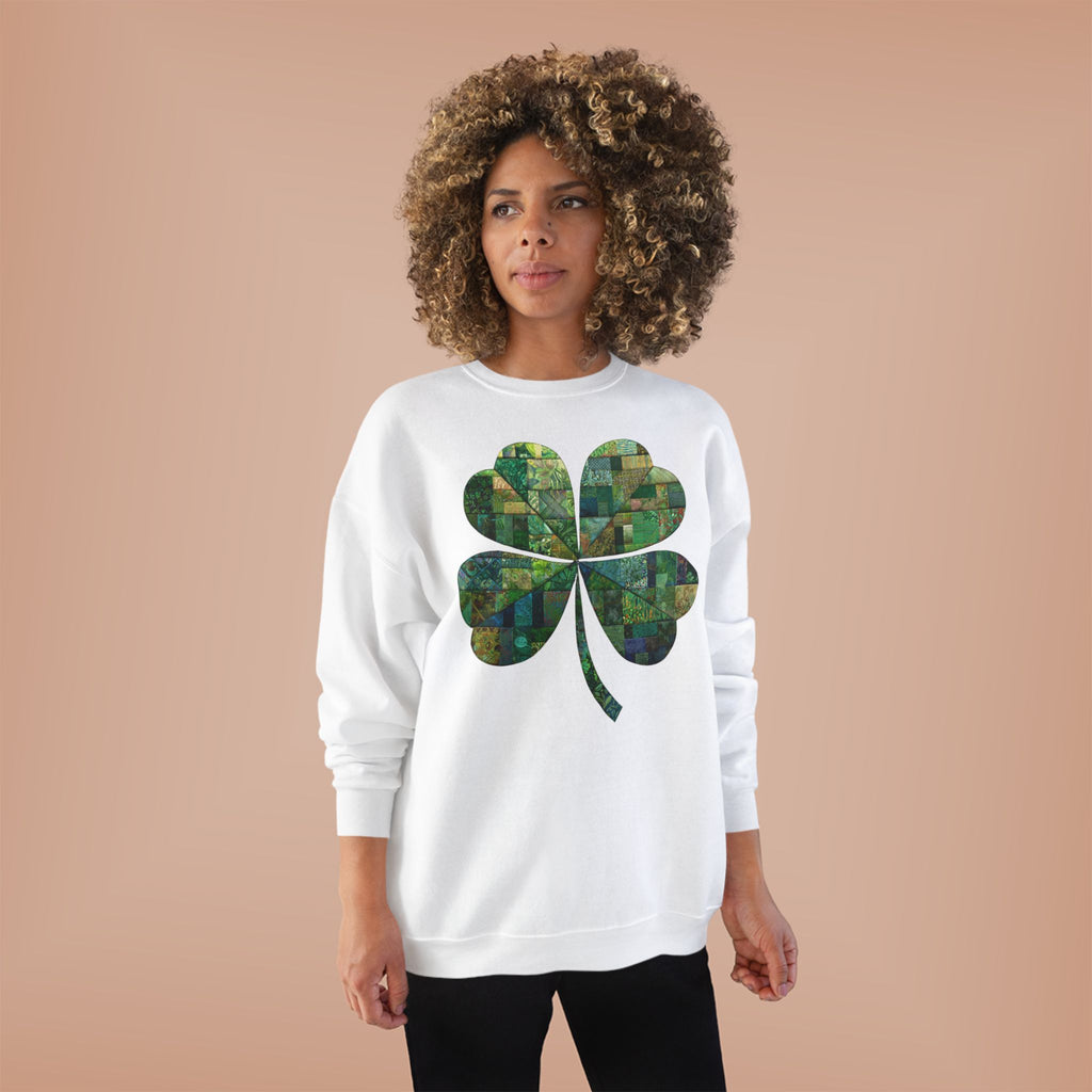 Green Mosaic Shamrock Crewneck Sweatshirt — St. Patrick’s Day Clover Design