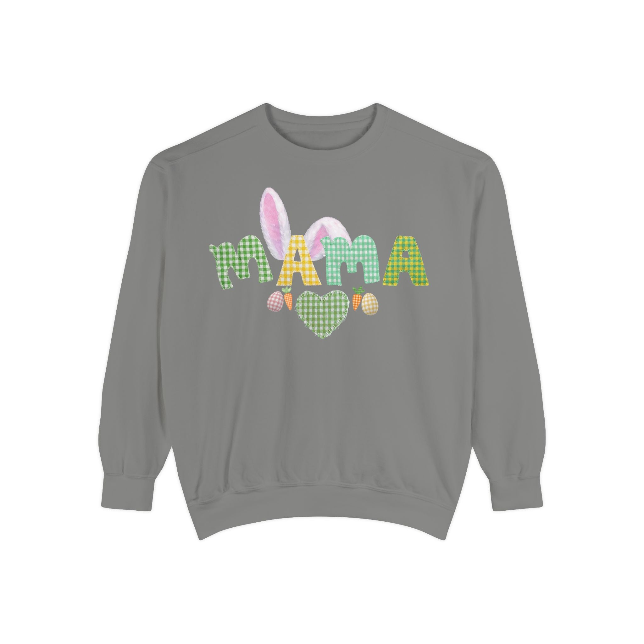 Mama Easter Bunny Sweatshirt — Cute Plaid ‘MAMA’ with Bunny Ears & Eggs