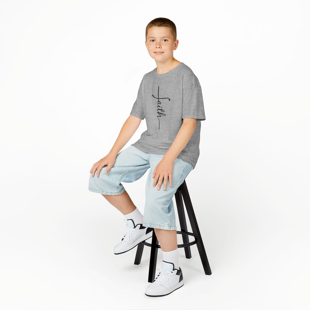 Kids Tee — Vertical "faith" Cross Script Graphic