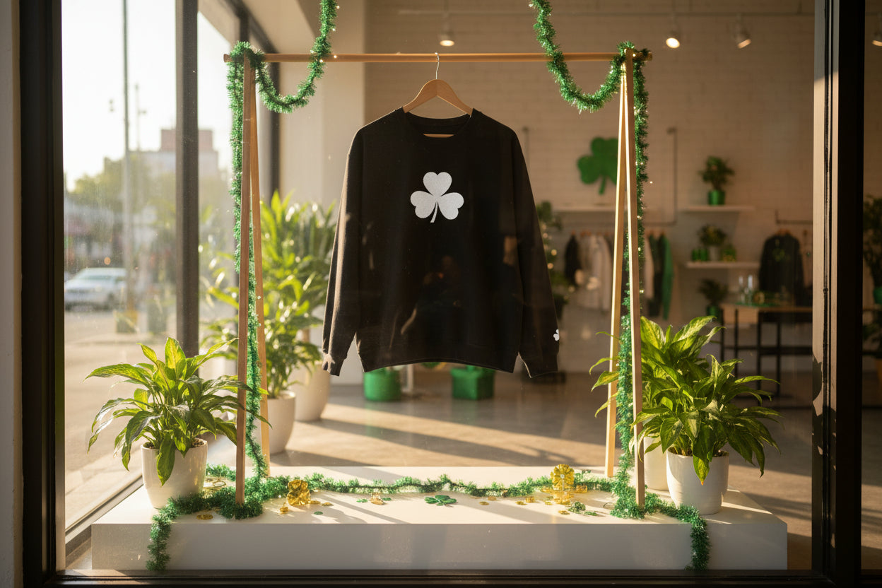 Embroidered Shamrock Crewneck Sweatshirt — Simple White Clover St. Patrick’s Day Pullover