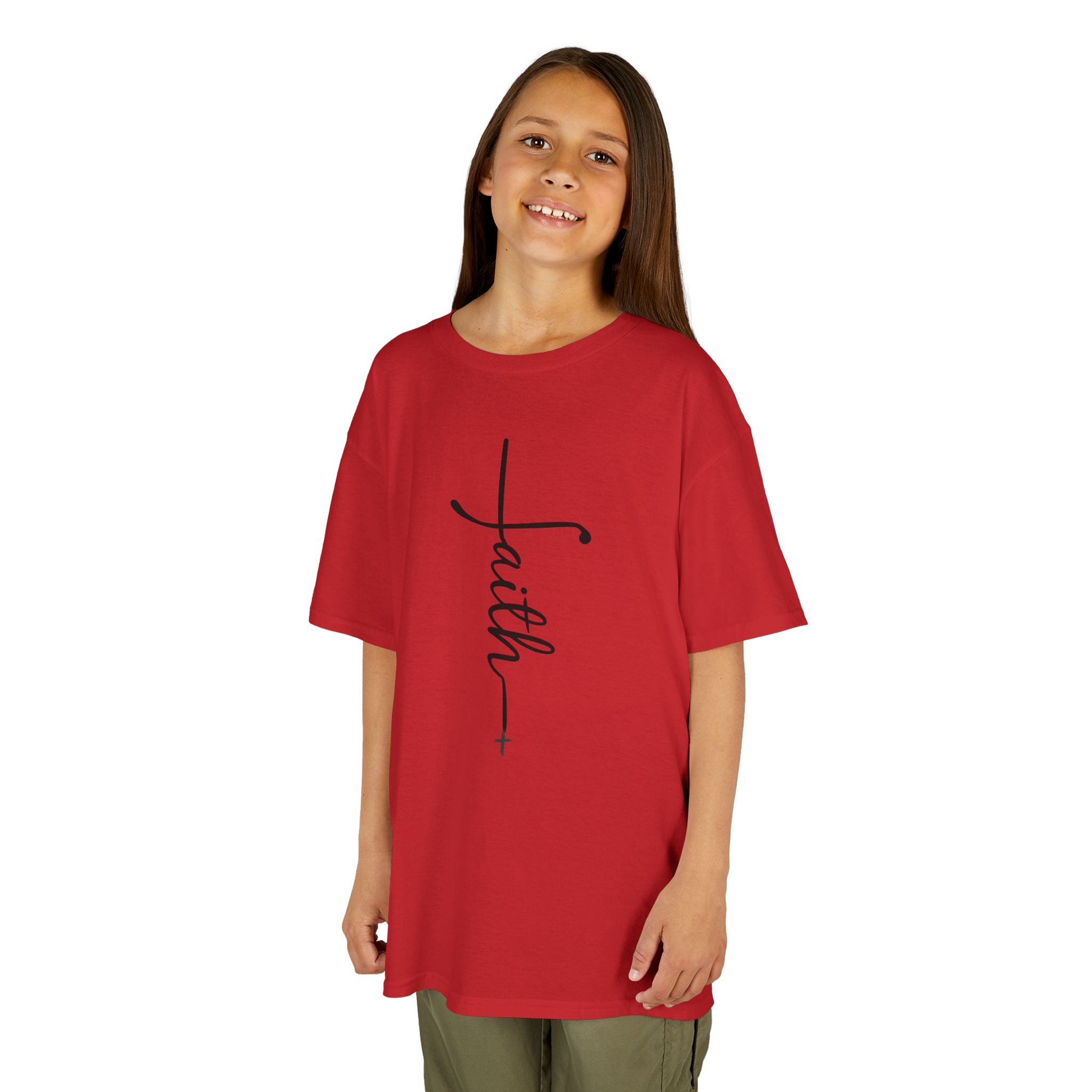 Kids Tee — Vertical "faith" Cross Script Graphic