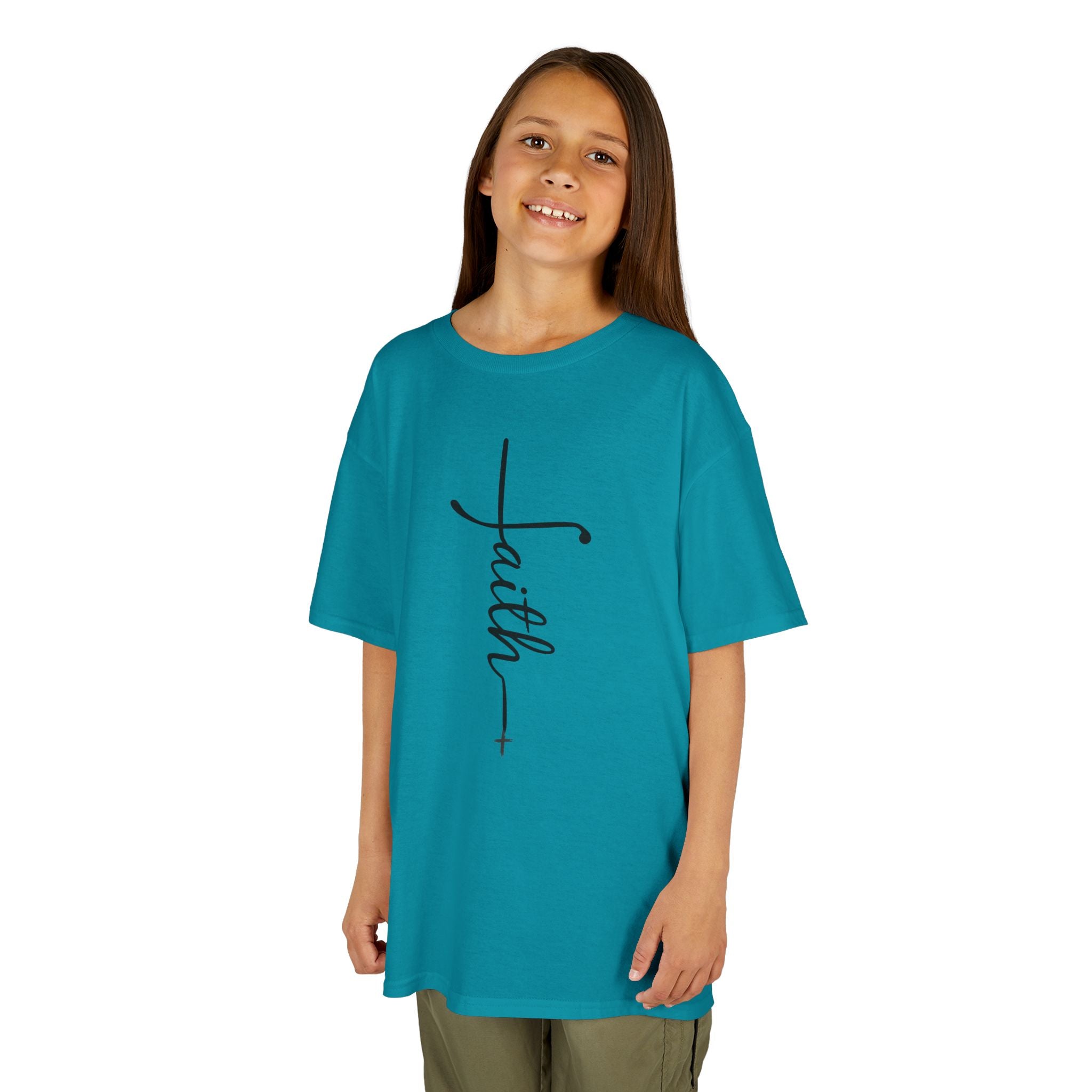 Kids Tee — Vertical "faith" Cross Script Graphic