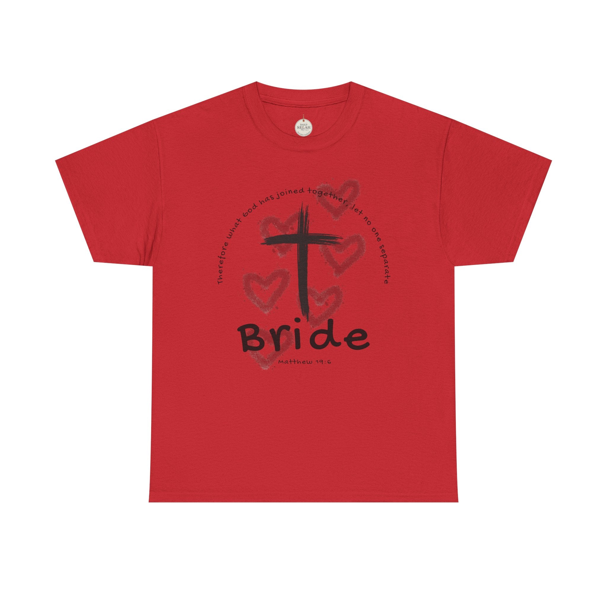 Bride T-Shirt — Christian Cross & Hearts Bridal Faith Tee - Christian - Matthew 19:6
