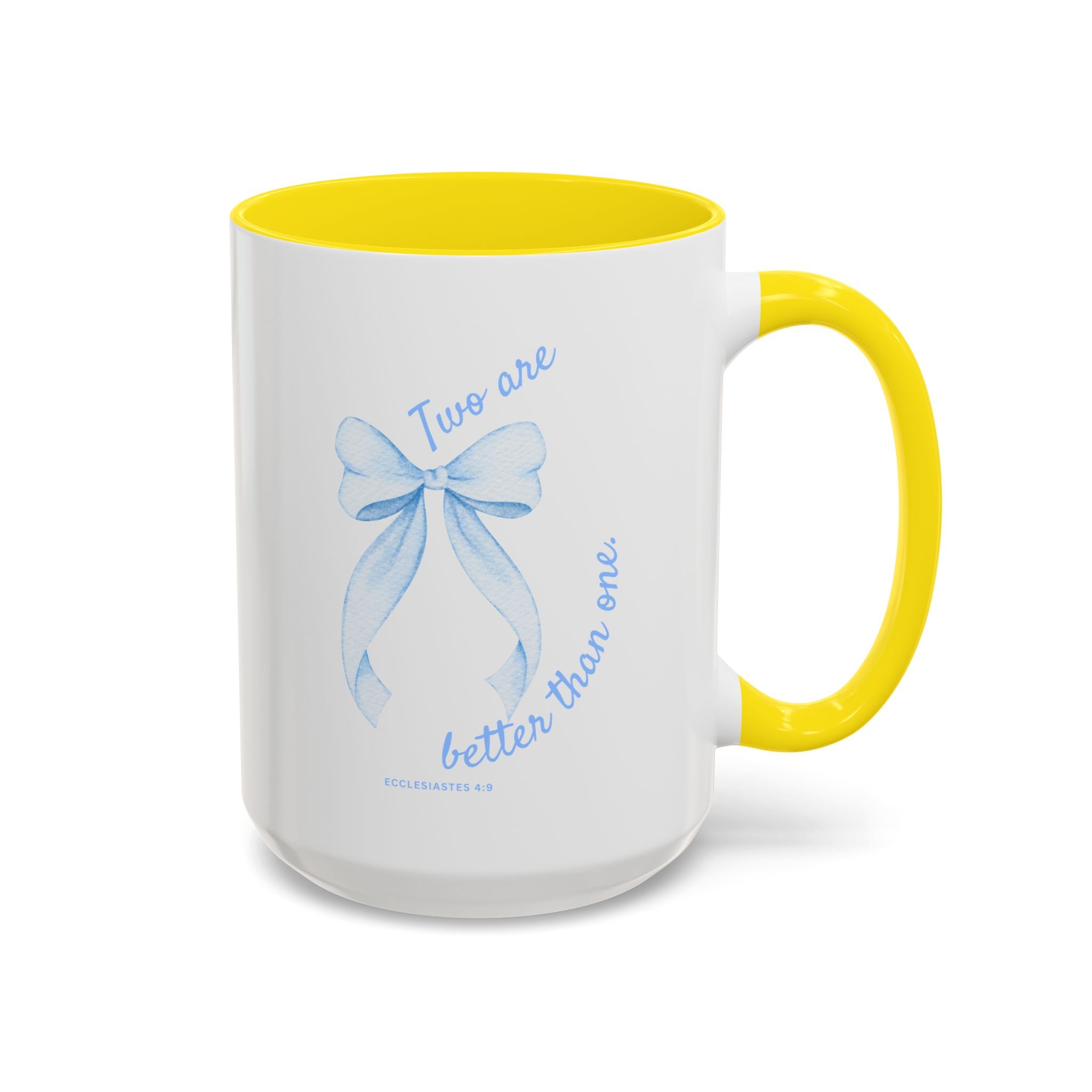 Accent Coffee Mug - "Two are better than one" Blue Ribbon Ceramic Mug Christian Wedding